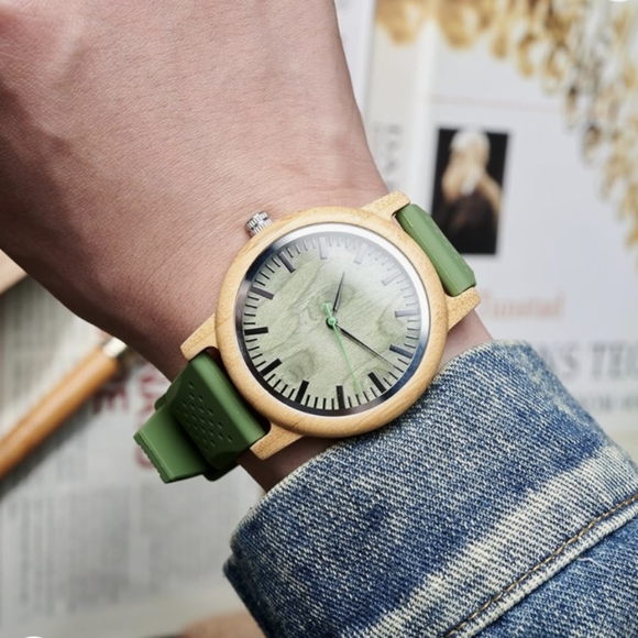 BOBO BIRD Unisex Bamboo Wood Watch – Eco-Friendly Green Wristwatch | New - Picture 3 of 14